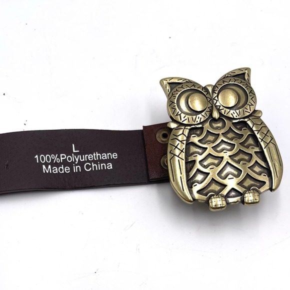 Brass Owl buckle faux leather belt size LARGE - Owls are known for Good Luck !!! main image 7